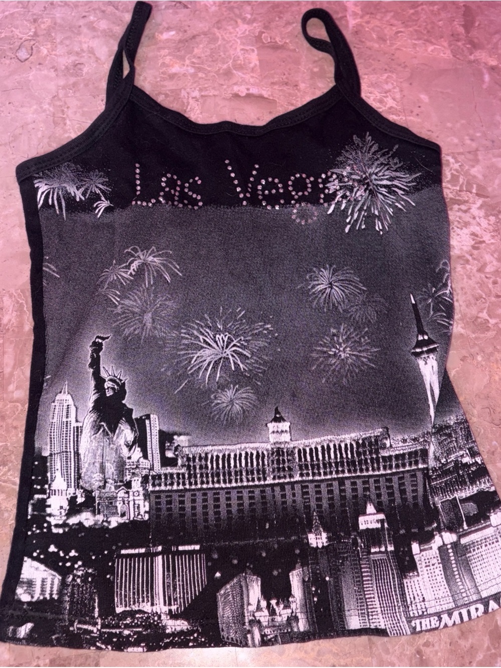 Las Vegas Graphic Black Tank Top with Fireworks